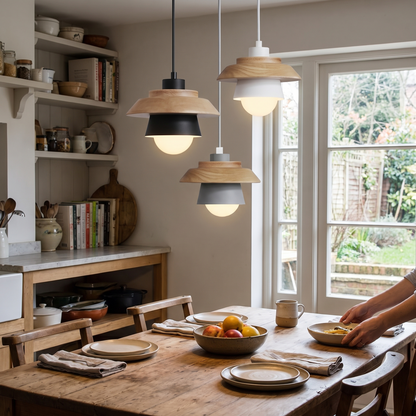 Nordic Wood Macaron Pendant Light in a lifestyle setting