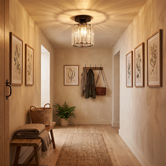 Compact Crystal Corridor Ceiling Light in a warm living space