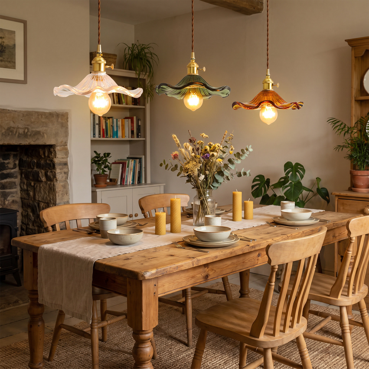 Flower Glass LED Pendant Light in a warm living space