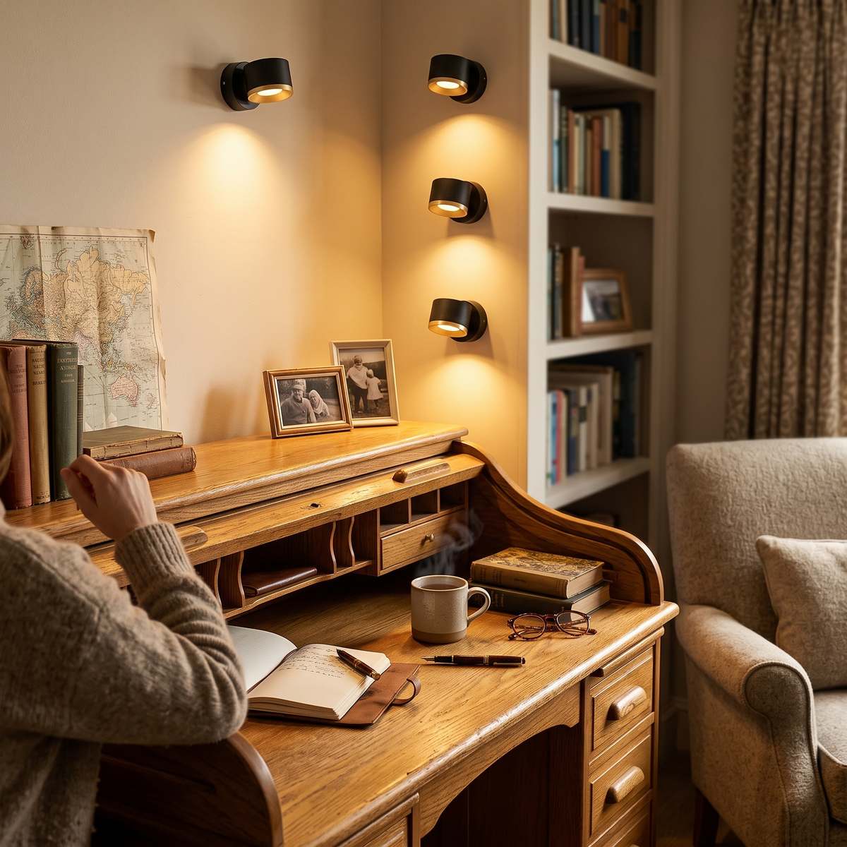 Cordless USB Rechargeable LED Wall Light in a warm living space