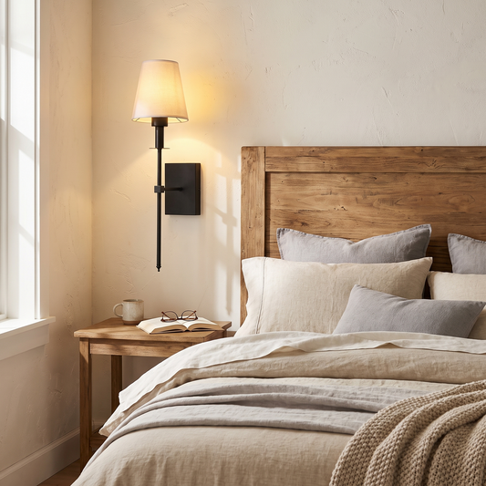 Nordic Fabric Shade LED Wall Sconce in a warm living space