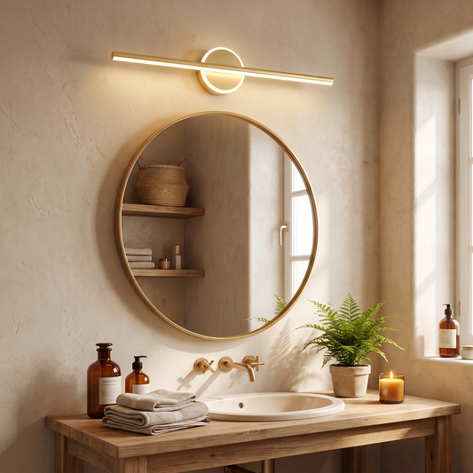 Luxe Linear LED Mirror Wall Light in a warm living space