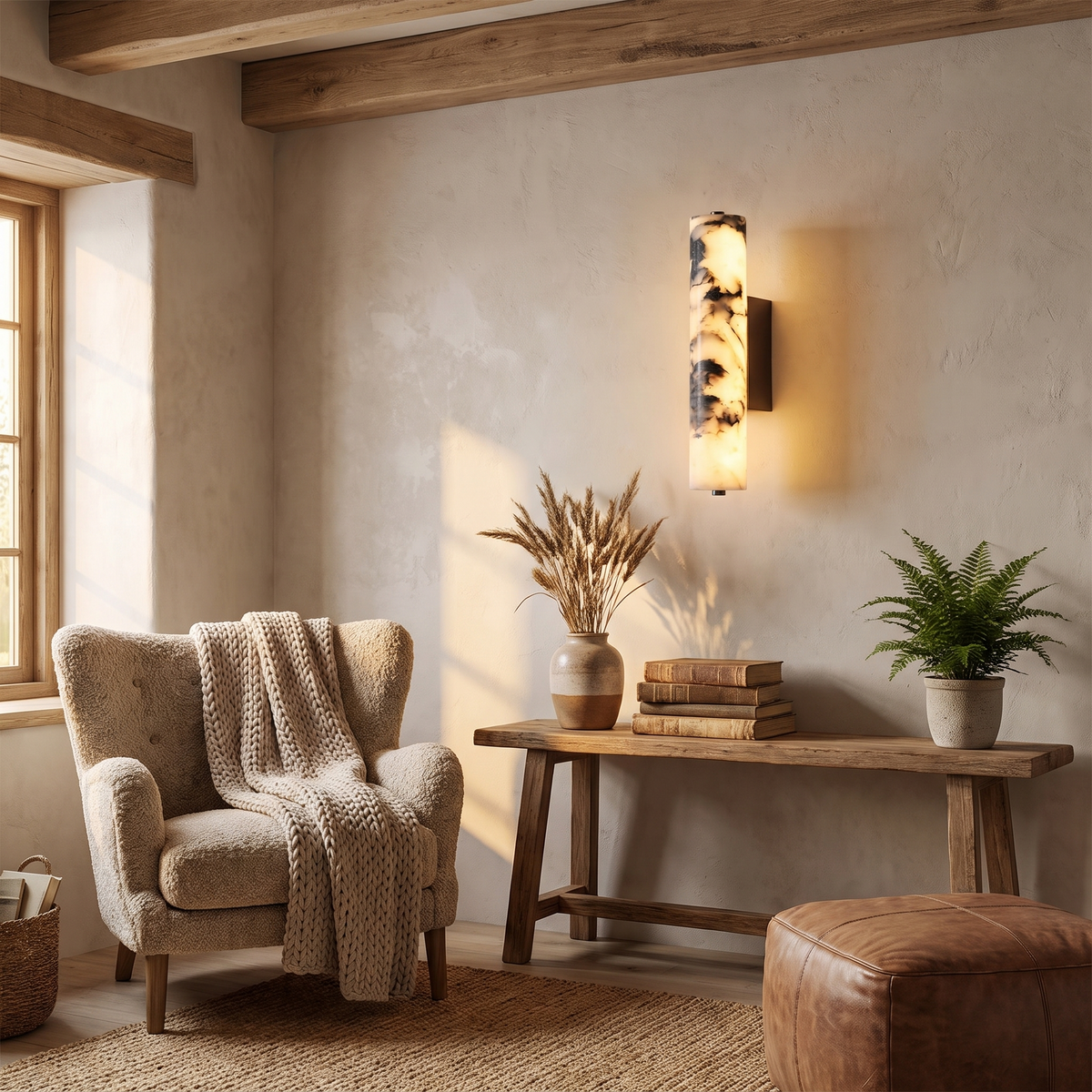 LuxeStone Natural Marble Wall Lamp in a warm living space