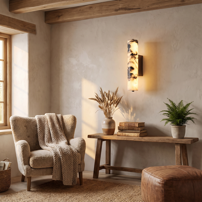 LuxeStone Natural Marble Wall Lamp in a warm living space