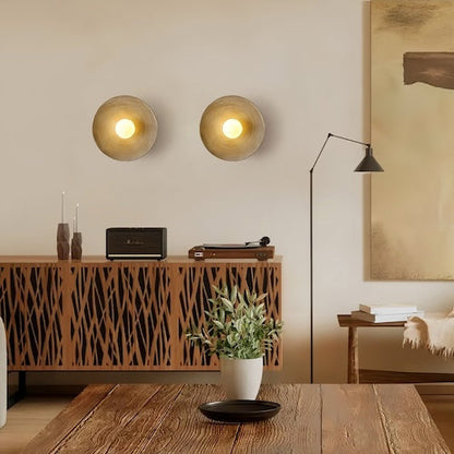Rustic Wood-Effect Circular LED Wall Sconce