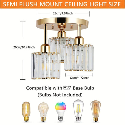 Gold Crystal 3-Light Ceiling Light
