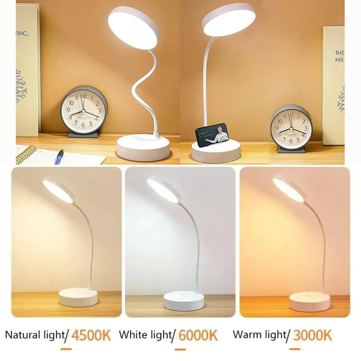 Swan-Neck LED Desk Lamp with USB Charging