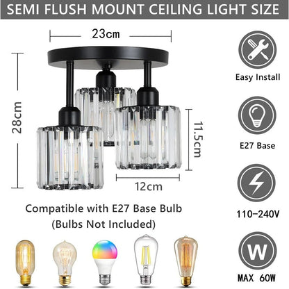 Gold Crystal 3-Light Ceiling Light