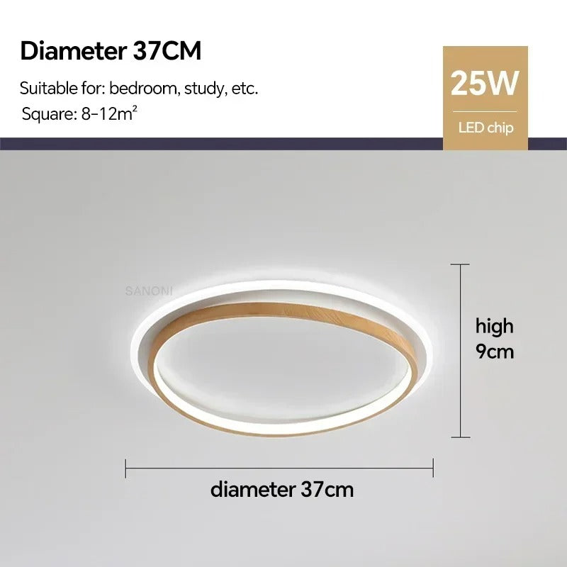 Walnut & Gold Round LED Ceiling Lamp