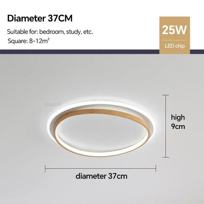 Walnut & Gold Round LED Ceiling Lamp