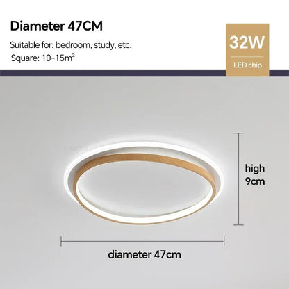 Walnut & Gold Round LED Ceiling Lamp