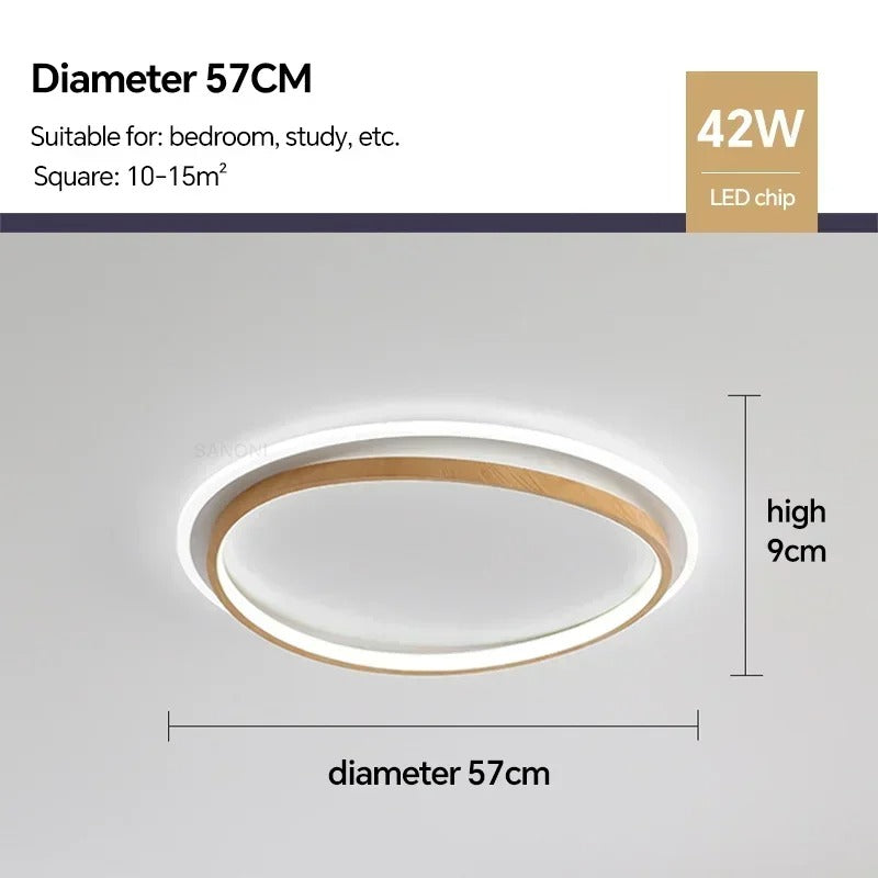Walnut & Gold Round LED Ceiling Lamp
