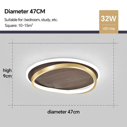 Walnut & Gold Round LED Ceiling Lamp