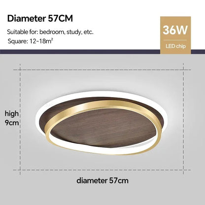 Walnut & Gold Round LED Ceiling Lamp